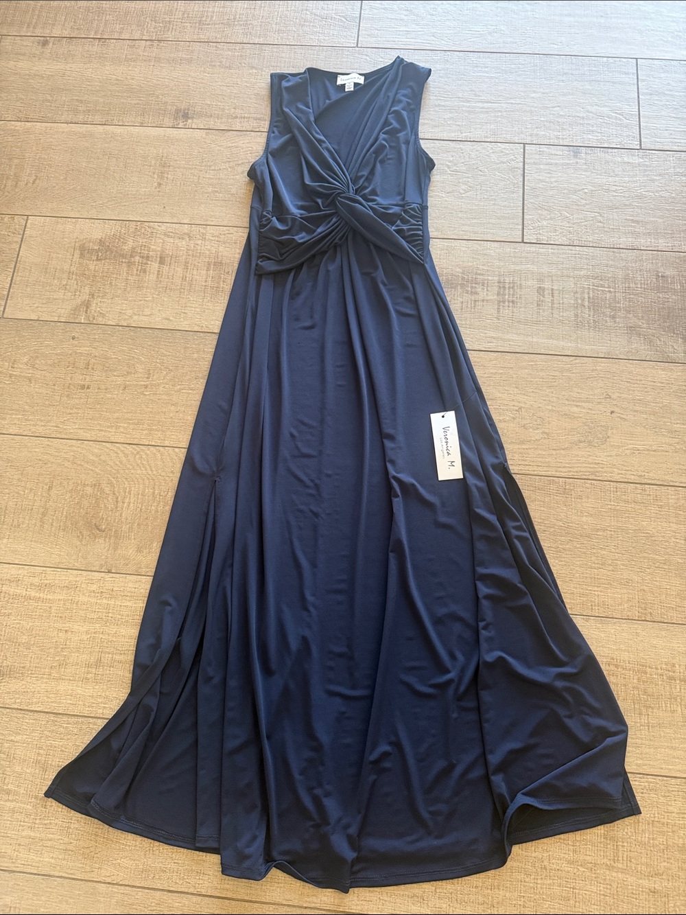 Veronica M Navy Twist-Front Sleeveless Maxi Dress